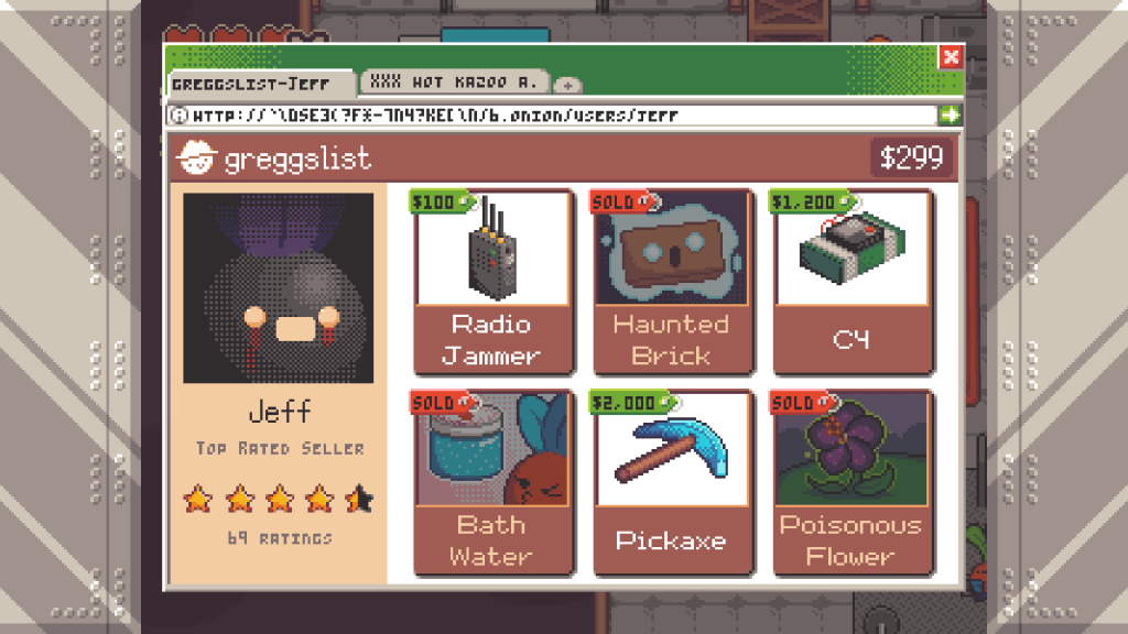 A screenshot of the Dark Web interface in Turnip Boy Robs A Bank